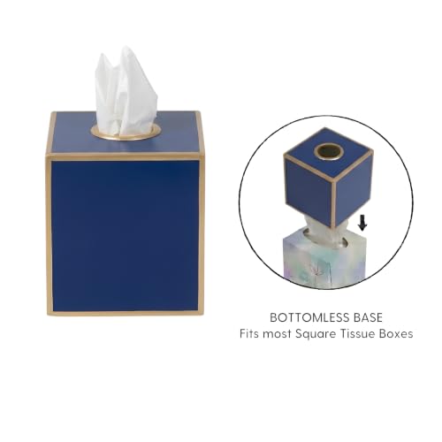Jaye's Studio Square Tissue Box Cover, Blue Metal Gold Cube for Bathroom | Matte Hand-Painted Finish, Fits Standard Facial Holders, Polished Trim, Open Bottom, Coastal Nursery Use - color: Blue
