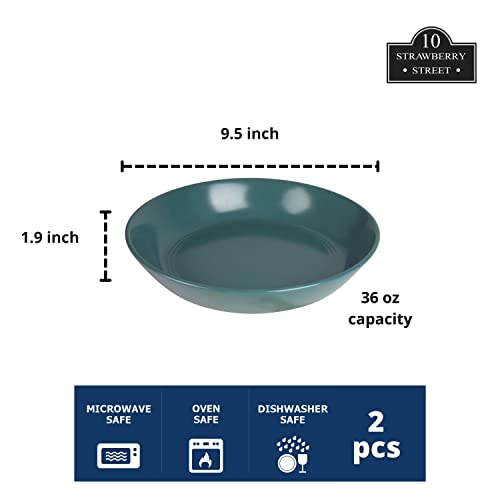Double Line 9.5"/36 oz Dinner Bowl, Set of 2, Emerald Green - color: Emerald Green, size: Dinner Bowl
