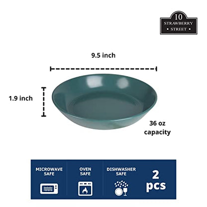 Double Line 9.5"/36 oz Dinner Bowl, Set of 2, Emerald Green - color: Emerald Green, size: Dinner Bowl