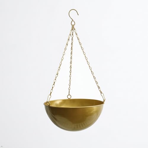 Gold Metal Hanging Planters for Indoor Outdoor Plants, 7" Hanging Baskets | Round Large Flower Pots with Chain,Basket for Plant No Holes,Modern Storage Baskets for Garden Home Porch Decor Set of 1 - color: Gold-7"