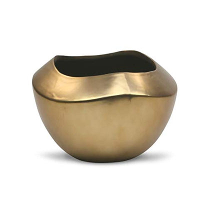 WGV Ceramic Bowl Vase, Width 10", Height 7", Rippled Gold Pot, Large Mantel Planter Centerpiece for Wedding Event Office Home Decor, 1 Piece - size: Rippled Gold Pot