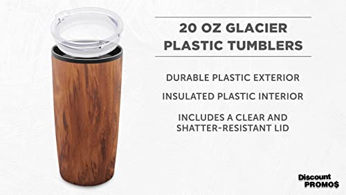 DISCOUNT PROMOS Plastic Tumblers 20 oz. Set of 6, Bulk Pack - With lids, Ice Coffee Tumbler, To Go Cup, Insulated - Wood - color: Blank – Wood