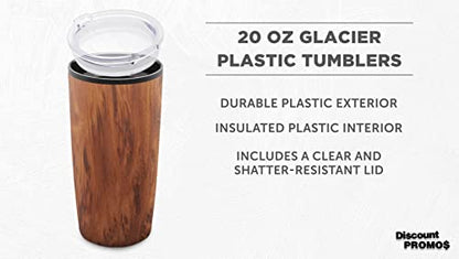 DISCOUNT PROMOS Plastic Tumblers 20 oz. Set of 6, Bulk Pack - With lids, Ice Coffee Tumbler, To Go Cup, Insulated - Wood - color: Blank – Wood