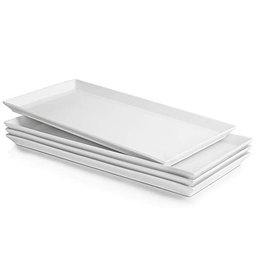 Sweese White Serving Platters, Porcelain Serving Trays for Parties, Large Rectangular Plates - 15.5 Inch, Set of 4 - size: 15.5 Inch