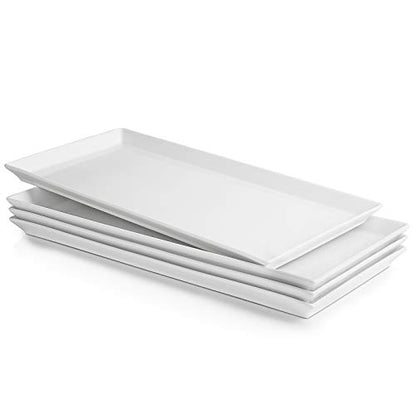 Sweese White Serving Platters, Porcelain Serving Trays for Parties, Large Rectangular Plates - 15.5 Inch, Set of 4 - size: 15.5 Inch
