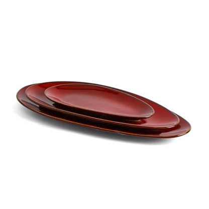 vicrays Large Oval Serving Platters, 16"/14"/10" Porcelain Serving Platters for Party, BBQ,Stackable Serving Trays Serving Plates for Appetizers, Sushi, Restaurant, Set of 3 (Cherry Red) - color: Cherry Red