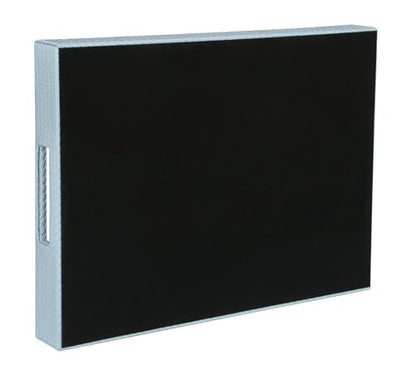 HofferRuffer Rectangle Serving Tray with Hole Handles for Coffee Table, Breakfast, Tea, Food, Butler - Countertop, Kitchen, Vanity Serve Tray, 16.2 x 12.2 x 2 inches, Faux Leather (LightBlue) - color: Lightblue