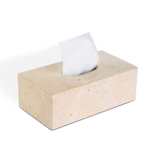 Natural Marble Tissue Box Cover, Beige Tissue Organizer 10 x 5.5 x 3.5 inch, Heavy Stone Decorative Box, Square Tissue Box Holder for Home Decor, Kitchen, Bathroom - color: Beige Rect