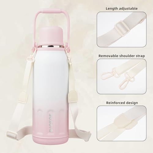 BJPKPK Stainless Steel Insulated Bottle with Handle & Strap, 50oz | Leak-proof vacuum insulation keeps drinks cold/hot for hours. BPA-free, dishwasher safe. Includes handle & strap. Pink Pearl. - color: Pink Pearl, size: 50 Ounces