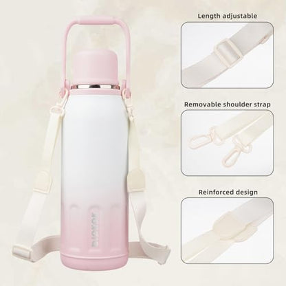 BJPKPK Stainless Steel Insulated Bottle with Handle & Strap, 50oz | Leak-proof vacuum insulation keeps drinks cold/hot for hours. BPA-free, dishwasher safe. Includes handle & strap. Pink Pearl. - color: Pink Pearl, size: 50 Ounces