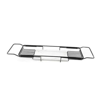 Marhynchus Metal Marble Bathtub Rack, Bathtub Caddy Tray Stainless Steel Shower Caddy Tray with Extending Sides, Bathroom Trays (Black White) - size: Black White
