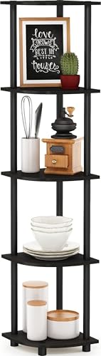 Furinno TURN-N-TUBE Corner Shelf, 5-Tier Corner Bookshelf, Open Storage Shelves, for Organization and Storage, Living Room, Home Office, Garage, Bedroom, Espresso - color: Espresso/Black, size: 5-Tier Corner