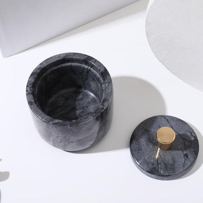 Marble Salt Cellar with Lid and Brass Knob 3.15" Spice box Salt Container Seasoning Jar for Kitchen tone Salt Holder for Counte-Ideal for Sea Salt, Spices and Herbs (White) (Black) - color: Black