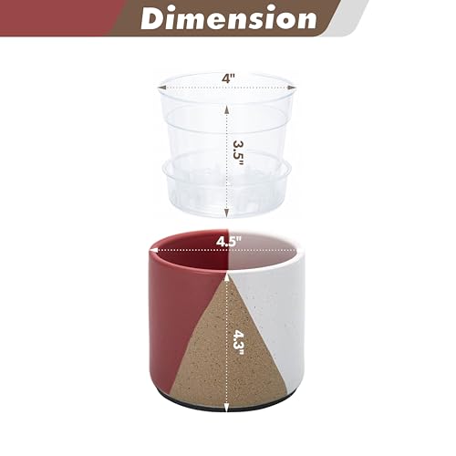 D'vine Dev 2-Pack Cachepot with Clear Pot, 4.5 in, Crimson Dune, 93-V-B-4 | Dual-Pot System, Root Visibility, Bottom Watering Support, Enhanced Drainage, Artistic Stoneware Design, Easy Plant Care - color: Crimson Dune, size: 4.5” Cachepot + 4“ Clear Grow