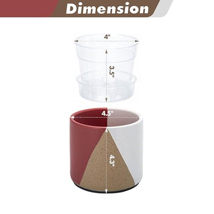 D'vine Dev 2-Pack Cachepot with Clear Pot, 4.5 in, Crimson Dune, 93-V-B-4 | Dual-Pot System, Root Visibility, Bottom Watering Support, Enhanced Drainage, Artistic Stoneware Design, Easy Plant Care - color: Crimson Dune, size: 4.5” Cachepot + 4“ Clear Grow