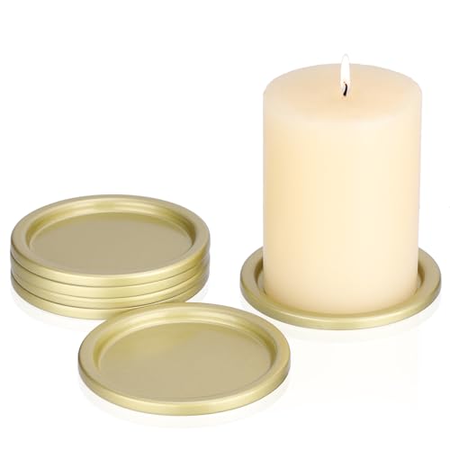 OwnMy 6PCS Iron Candle Holders for Pillar Candles, 3" Metal Candle Plates | Small Round Tealight Holders Gold Iron Pillar Candle Trays, Elegant Candle Stand Bases for Wedding Dining Table Centerpieces - color: Gold-6pcs