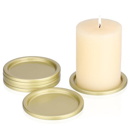 OwnMy 6PCS Iron Candle Holders for Pillar Candles, 3" Metal Candle Plates | Small Round Tealight Holders Gold Iron Pillar Candle Trays, Elegant Candle Stand Bases for Wedding Dining Table Centerpieces - color: Gold-6pcs