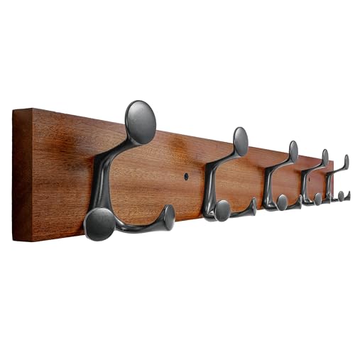 SKOLOO 30-Inch Wood Coat Rack Wall Mount with 5 Triple Hooks - Ideal for Family Entrances, Classrooms, and Pet Supplies Storage - Perfect Coat Hooks for Wall,Mahogany (Sapele) - color: Sapele Mahogany, size: 30 inch with 5 hooks