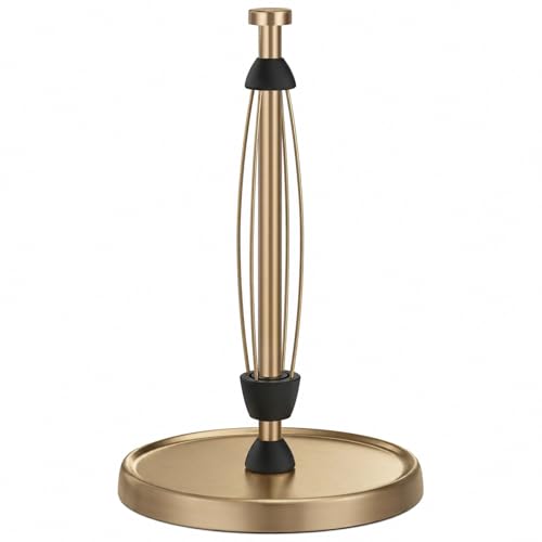Paper Towel Holder Countertop, Gold Kitchen Accessories Decor, Stainless Steel, Weighted Base, Warm Gold, Paper Towel Roll Holder Stand with Ratchet Mechanism for Kitchen Bathroom Farmhouse Essentials - color: Warm Gold