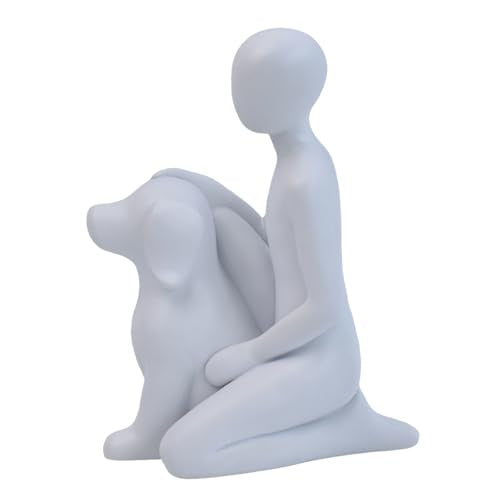 Dog Sculpture Home Decor - Cute Man and Dog Statue Decoration Modern Home Decoration Figurine for Living Room Office Shelf Desk Coffee Table Decor-White-Sitting Posture - color: White, size: 3.93*2.55*5.23 in