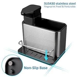 Kitchen Sink soap Dispenser, Three-in-one Kitchen countertop Sponge Holder, Stainless Steel Kitchen Sink Storage Rack, Suitable for Kitchen Sink countertop