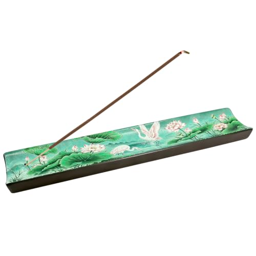 Incense Holder for Sticks, Ceramic Incense Burner with Ash Catcher, Aesthetic Home Decor for Room & Office, Traditional Chinese Art Tray, Unique Housewarming Gift for Meditation Sanctuary (Green) - color: Green