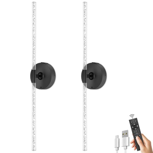 10000mAh Battery Operated Wall Sconce Lights Set of 2(Black,Bubble Crystal) | Rechargeable Wireless Wall Lights, Touch & Remote Control, 4CCT Dimmable Cordless Lamp for Bedroom Living Room Hallway 31.5in - color: Bubble Crystal Black