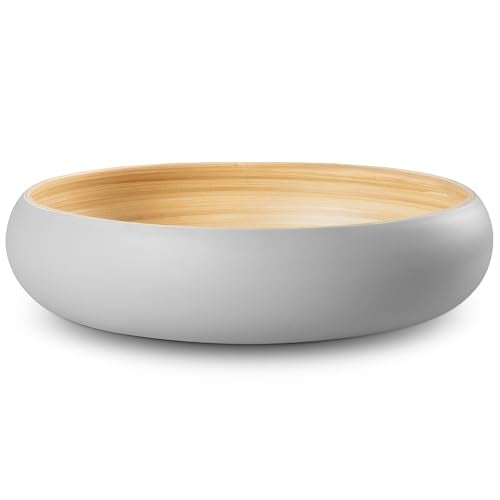 LEXA Bamboo Fruit Bowl for Kitchen Counter, 12 Inch Large & Round, Artisan Lacquered Wooden Fruit Bowl or Candy Bowl, Handcrafted Bamboo Fruit Basket for Kitchen & Home Decor (Gray) - color: Gray