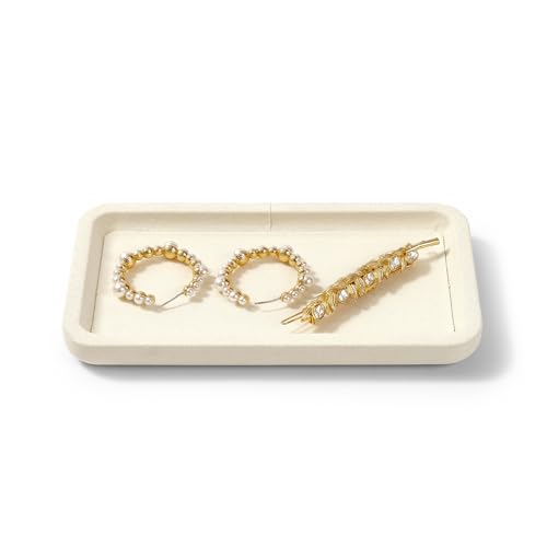 Beige Microfiber Small Flat Jewelry Display Catchall Organizer Tray | Elegant scratch-proof microfiber flat tray, multi-item storage for home dresser, retail showcase & jewelry photography - color: Beige, size: 18 * 10 * 1.5cm