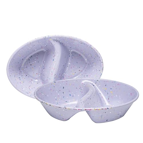 Confetti Divided Bowl Set of 2, 100% Melamine BPA-Free Stackable Unbreakable Bowls with Two Compartments, Ideal for Snacks, Chips & Dips, Cereal, Dishwasher-Safe Color: Purple - color: Confetti Purple
