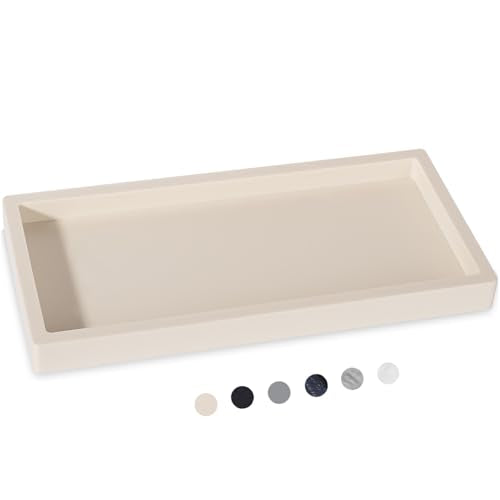 Silicone Bathroom Vanity Tray Dish Soap Holder Sink Organizer, Beige | Large, Thickened Silicone, Easy to Clean, Waterproof, Non-Slip, for Countertop, Kitchen, Bedroom, Dresser - color: Beige, size: 9.8" x 4.7"