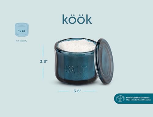 KooK Glass Salt Cellar, with Lid, Embossed Pressed Glass, Clear Storage Container, for Coffee, Sugar, Spices and Candies, 10 oz, (Navy Blue) - color: Navy Blue