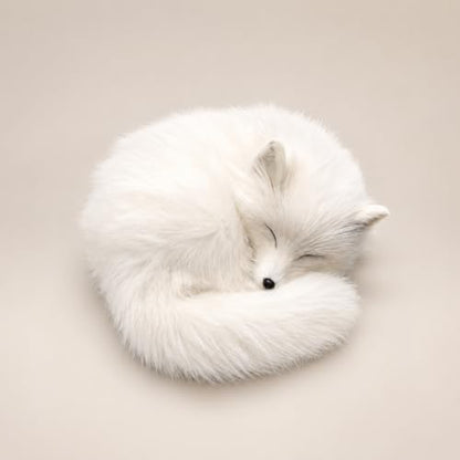 Realistic White Fox Figurine, Soft Faux Fur Sleeping Fox Shelf Decor Gift