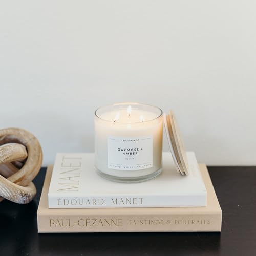 Oakmoss & Amber 3 Wick Scented Candle - 43 Hour Burn | Made in the USA Luxury Clean Soy Wax Candles - Long Lasting Large Glass Jar Candle for Home - 3 Wicks - 14.9oz - color: Oakmoss + Amber