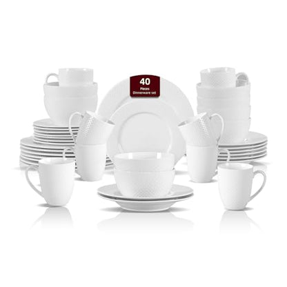 HomeVss, New Bone China Embossed Rain Drops 40pc Dinnerware Set - color: Rain Drops, size: Service for 8 - 40pc Set