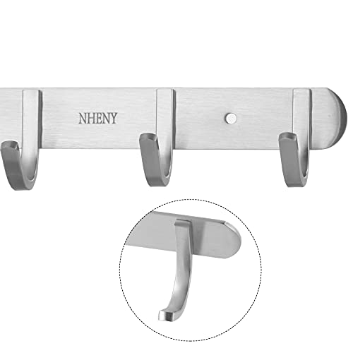 Coat Hook Wall Mount - Towel Rack with 6 Hooks Hanger for Hanging Clothes, Bags, Keys, and Towels Bathroom, Entryway, Door, 304 Stainless Steel Brushed Nickel - size: 6S hooks