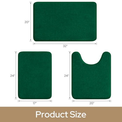 HOMEIDEAS Upgraded Bathroom Rugs Set 3 Piece, Ultra Soft Memory Foam Bath Mats, Super Absorbent Non Slip Washable U-Shaped Toilet Bath Rug (Dark Green, 17"x24"+20"x32"+U-Shaped 20"x24") - color: Dark Green