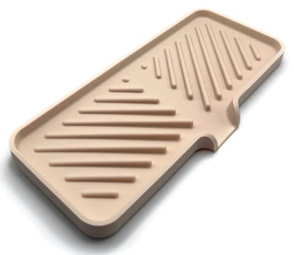 Silicone Soap Dish Tray and Sponge Holder with Drain Chute and Feet | 3-Way Sloped Design | Bathroom and Kitchen Sink Organizer Caddy (Sand Dollar, 10"x4", 7.8 Ounces) - color: Sand Dollar, size: 10"x4"