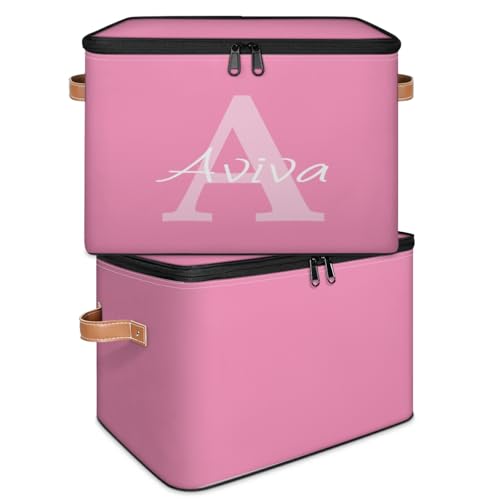 Customized Storage Basket with Initial Name, Personalized Keepsake Box | Foldable Sturdy Large Storage Bin Organizer with Handle Lid Lightweight Waterproof Dustproof, 14"L x 10.2"W x 10.4"H - color: Option 2