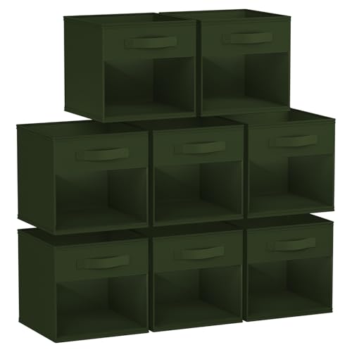 DIMJ Storage Cubes, Cube Storage Bin, 8 Pack Foldable Baskets with Window, Closet Storage Bins with Handle, 11x 11 inch Storage Cubes for Clothes, Toys, Books (Green) - color: Green, size: 10.6 Inch.- 8 Pack