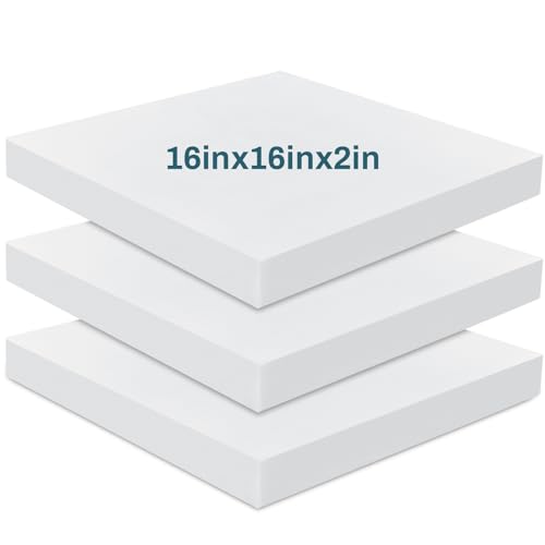 Frienda 3 Pack 2" x 16" x 16" Upholstery High Density Foam Cushion | 2.2 Density 50ild Replacement Square Cut to Size Foam Padding, Seat Couch for Patio Furniture Commercial Dinning Benches - size: 2 x 16 x 16 Inch