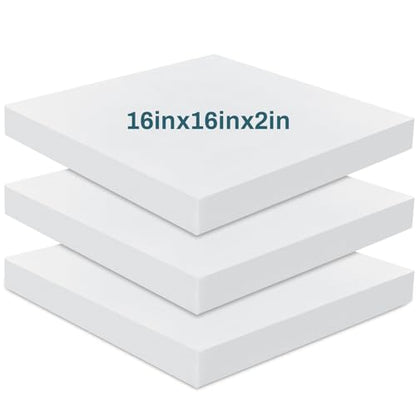 Frienda 3 Pack 2" x 16" x 16" Upholstery High Density Foam Cushion | 2.2 Density 50ild Replacement Square Cut to Size Foam Padding, Seat Couch for Patio Furniture Commercial Dinning Benches - size: 2 x 16 x 16 Inch