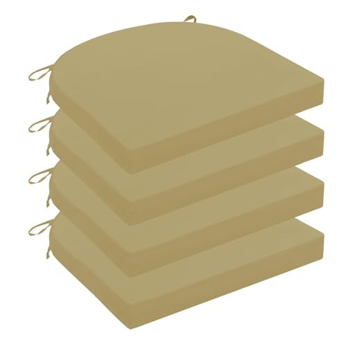 Wellsin Outdoor Chair Cushions for Patio Furniture, 3-Year Color Fastness Patio Chair Cushions Set of 4, Water Resistant Round Corner Outdoor Seat Cushions 17"X16"X2", Khaki - color: Solid Color/ Khaki, size: 17"x16"x2"(Pack of 4)