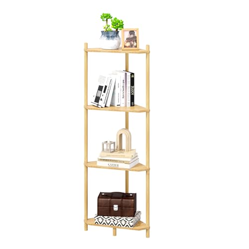 Corner Shelf Stand - 4 Tier Bamboo Small Corner Bookshelf for Office Kitchen Bedroom Plant Stand Living Room Decor Small Space (Natural, 4 Tier) - color: Natural, size: 4 Tier