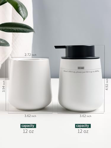 Bosilunlife Soap and Toothbrush Holder Set - Ceramic Bathroom Accessories Set White Foaming Hand Soap Dispenser Set Bathroom Counter Toothbrush Holder and Soap Dispenser Set - color: White-rounded Base Foam