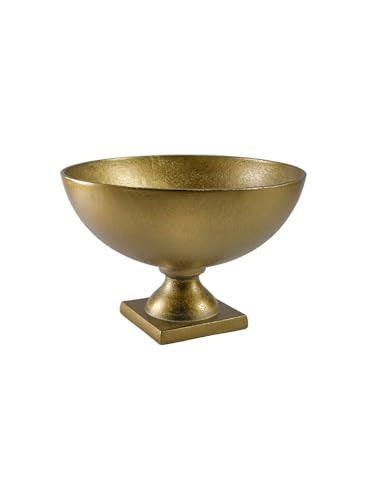 Serene Spaces Living Large Antique Brass Pedestal Bowl - Vintage Wedding Centerpiece and Flower Vase for Dining Table, Entryway Decor, 10" Diameter & 6.75" Tall - size: 10" Diameter & 6.75" Tall, Set of 1
