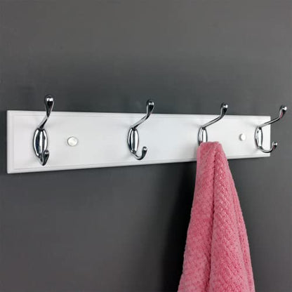 4 Silver Hooks Wood Coat Rack Wall Mount, 17.3’’, Heavy Duty Hooks for Hanging Clothes,Hat,Backpack etc, Great Modern Wall Decoration for Entryway Hallway Mudroom Farmhouse,White - size: Small-17.3in(44cm),4 Silver Hooks, style: Modern