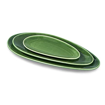 vicrays Large Oval Serving Platters, 16"/14"/10" Porcelain Serving Platters for Party, BBQ,Stackable Serving Trays Serving Plates for Appetizers, Sushi, Restaurant, Set of 3 (Green) - color: Green