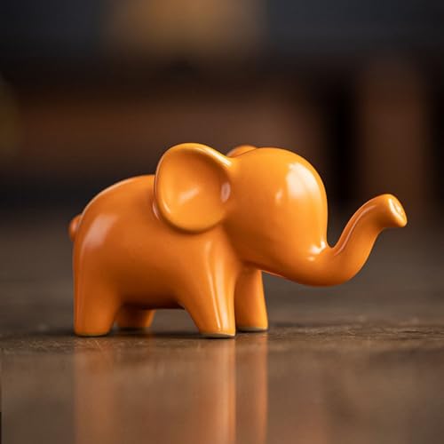 OwMell Good Luck Elephant Decor for Home, Small Ceramic Elephant Statue Figurine for Home Decor - Orange - color: Orange