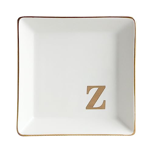 COLLECTIVE HOME - Ceramic Jewelry Tray, Monogram Decorative Trinket Dish for Rings Earrings Necklaces Bracelet Watch Keys, Birthday Mother's Day Christmas Gift for Women, 4" x 4" (Z) - color: Z